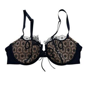 Victoria's Secret 36C Bra Very Sexy Push Up Without Padding Black Lace Floral